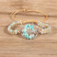 Natural Amazonite Bracelets ​Amazonite​ with Polyester Cord & Impression Jasper & Amethyst & Zinc Alloy silver color plated adjustable & for woman Length 6.7 Inch Sold By PC