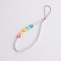 Plastic Pearl Cellphone Lanyard with Resin Heart for woman white Length 22 cm Sold By PC