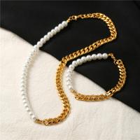 Plastic Pearl Necklace 304 Stainless Steel with Plastic Pearl Vacuum Ion Plating fashion jewelry & Unisex Sold By PC