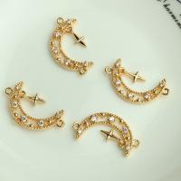 Brass Jewelry Connector Moon and Star 14K gold plated DIY & micro pave cubic zirconia Approx 1.2mm Sold By PC