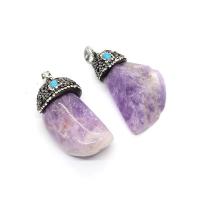 Quartz Gemstone Pendants Amethyst with Rhinestone Clay Pave & Turquoise irregular Unisex purple 25x30- Sold By PC