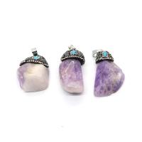 Quartz Gemstone Pendants Amethyst irregular fashion jewelry & DIY & with rhinestone purple 25x30- Sold By PC