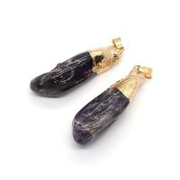 Quartz Gemstone Pendants Amethyst with Brass irregular gold color plated Unisex purple 15x35- Sold By PC