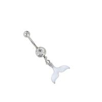 Brass Belly Ring   with Cubic Zirconia & 304 Stainless Steel Mermaid tail Galvanic plating Unisex & enamel white nickel lead & cadmium free Sold By PC