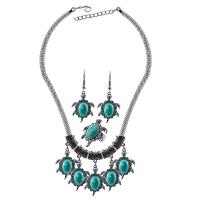Turquoise Jewelry Sets finger ring & earring & necklace Zinc Alloy with turquoise with 2.56inch extender chain Turtle plated three pieces & for woman nickel lead & cadmium free 43*30mm 38*30mm Length Approx 17.72 Inch Sold By Set