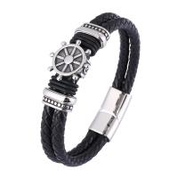 Leather Cord Bracelet with 316 Stainless Steel Ship Wheel polished Double Layer & fashion jewelry & for man 12mm Sold By PC