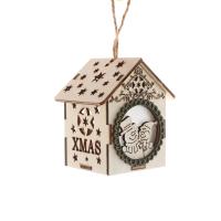 madera Ornamentos colgantes de Navidad, Casa, manejo del pincel, con luz LED & Joyas de Navidad, más colores para la opción, 70x50x80mm, Vendido por UD