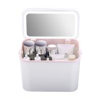 ABS Plastic Cosmetic Storage Box dustproof & with LED light & with mirror & for woman Sold By PC