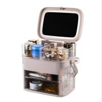 Polypropylene(PP) Cosmetic Storage Box with TPE dustproof & with mirror & transparent & for woman Sold By PC