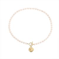 925 Sterling Silber Perlen Halskette, Natürliche kultivierte Süßwasserperlen, mit 925 Sterling Silber, 18K vergoldet, für Frau & mit Strass, Länge ca. 14.96 ZollInch, verkauft von PC