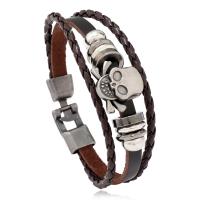Cowhide Bracelet with PU Leather & Copper Coated Plastic & Zinc Alloy fashion jewelry & multilayer & punk style & Unisex dark brown 10mm Length Approx 8.07 Inch Sold By PC