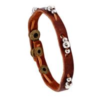 Cowhide Bracelet with Zinc Alloy fashion jewelry & Unisex dark brown 10mm Length Approx 8.46 Inch Sold By PC