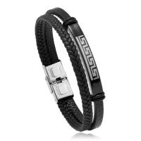 Läderrem Armband, 304 rostfritt stål, med läder sladd, mode smycken & Unisex, svart, 10mm, Längd Ca 8.27 inch, Säljs av PC