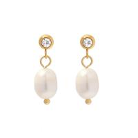 Freshwater Pearl Earrings 304 Stainless Steel with Freshwater Pearl Vacuum Ion Plating fashion jewelry & for woman & with rhinestone golden Sold By Pair