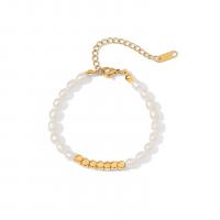 Freshwater Cultured Pearl Bracelet 304 Stainless Steel with pearl with 5cm extender chain Vacuum Ion Plating fashion jewelry & for woman golden Length Approx 15.5 cm Sold By PC