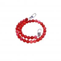 Flat Flower Agate Bag Straps with Zinc Alloy Round silver color plated DIY red 10mm Length Approx 48.5 cm Sold By PC
