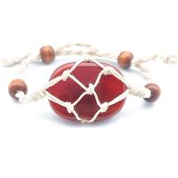 Red Agate Bracelets with Cotton & Wood Unisex 30-50mm Length 7.1 Inch Sold By PC
