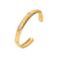 Acier inoxydable 304 bracelet manchette, avec zircon cubique, bijoux de mode & pour femme, doré, 9mm, Diamètre intérieur:Environ 65mm, Vendu par PC