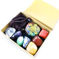 Natural Gemstone Jewelry Sets Healing Stones & necklace with Polyester Cord & Resin 8 pieces mixed colors Sold By Set