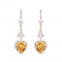 Cubic Zircon (CZ) Drop Earring Brass Heart gold color plated fashion jewelry & micro pave cubic zirconia & for woman nickel lead & cadmium free Sold By Pair