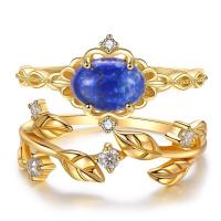 Gemstone Finger Ring, Messing, met Moissanite & Lapis Lazuli, gold plated, mode sieraden & verschillende grootte voor keus & verschillende stijlen voor de keuze & voor vrouw, nikkel, lood en cadmium vrij, Verkocht door PC