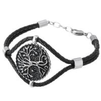 Cowhide Bracelet 316 Stainless Steel with cowhide cord fashion jewelry & Unisex black Length Approx 8.5 Inch Sold By PC