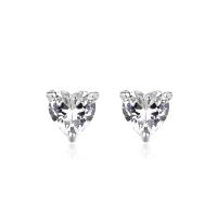 Cubic Zircon (CZ) Stud Earring 925 Sterling Silver Heart platinum color plated micro pave cubic zirconia & for woman Sold By Pair