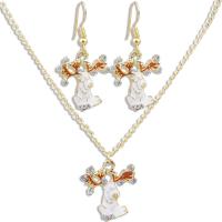 Zinc Alloy Jewelry Set earring & necklace Snowflake gold color plated Christmas Design & for woman & enamel nickel lead & cadmium free 5*3cm 3.3*3cm Length Approx 50 cm Sold By Set