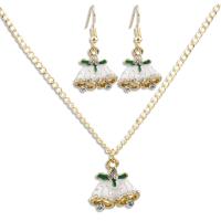 Zinc Alloy Jewelry Set earring & necklace gold color plated 2 pieces & Christmas Design & for woman & enamel & with rhinestone nickel lead & cadmium free 3.5*2cm 2*2cm Length Approx 50 cm Sold By Set