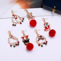 Christmas Earrings Zinc Alloy gold color plated Christmas Design & for woman & enamel & with rhinestone nickel lead & cadmium free 4.5*2.5cm 6cm Sold By Pair
