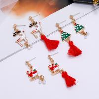 Christmas Earrings Zinc Alloy with Plastic Pearl gold color plated Christmas Design & for woman & enamel nickel lead & cadmium free 5.5cm 3.5cm Sold By Pair