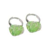 Gemstone Finger Ring, Fluoriet, met Messing, silver plated, Verstelbare & voor vrouw, groen, 19-20mm, Verkocht door PC