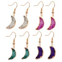 Agate Earring Ice Quartz Agate with Brass Moon gold color plated druzy style & for woman 20-21mmx6-7mm Sold By Pair