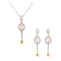 Cubic Zirconia Micro Pave Brass Jewelry Sets earring & necklace with 5cm extender chain real gold plated fashion jewelry & micro pave cubic zirconia & for woman silver color nickel lead & cadmium free Length 40 cm Sold By PC