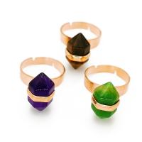Natural Gemstone Finger Ring with Brass Conical gold color plated Adjustable & fashion jewelry 20mm Sold By PC