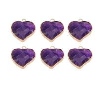 Quartz Gemstone Pendants Amethyst with Brass Heart gold color plated fashion jewelry & faceted purple 25mm Sold By PC