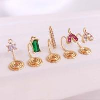 Brass Earring Clip Component real gold plated DIY & micro pave cubic zirconia nickel lead & cadmium free Sold By PC