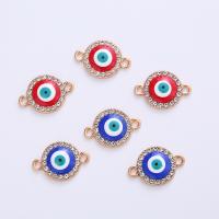 Evil Eye Connector Brass Flat Round KC gold color plated DIY & micro pave cubic zirconia & enamel & 1/1 loop nickel lead & cadmium free Approx Sold By Bag