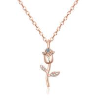 Cubic Zircon Micro Pave Brass Necklace Rose plated micro pave cubic zirconia & for woman original color Length Approx 17.7 Inch Sold By Lot
