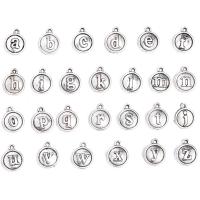 Zinc Alloy Alphabet and number Pendants Flat Round antique silver color plated mixed pattern & DIY nickel lead & cadmium free Sold By Bag