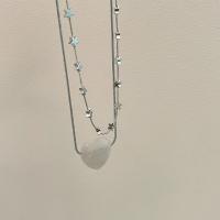 Szklany naszyjnik, Titantium stali, ze Lampwork, Serce, Podwójna warstwa & Koreański styl & wąż łańcucha & dla kobiety, długość około 16-18 cal, sprzedane przez PC
