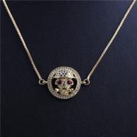 Halloween Necklace Brass Skull plated Halloween Design & Unisex & micro pave cubic zirconia nickel lead & cadmium free Length 15.75 Inch Sold By PC
