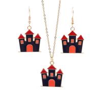 Zinc Alloy Jewelry Set earring & necklace Castle gold color plated Halloween Design & 2 pieces & for woman & enamel mixed colors nickel lead & cadmium free Sold By Set