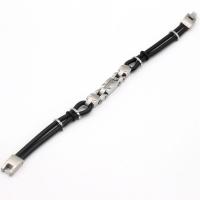 Silicone Bracelet with Titanium Steel polished fashion jewelry & for man black Length 21 cm Sold By PC