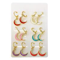 Huggie hoepel Drop Earrings, Messing, Maan, gold plated, 6 stuks & micro pave zirconia & voor vrouw & glazuur, gemengde kleuren, 30mm, Verkocht door Stel