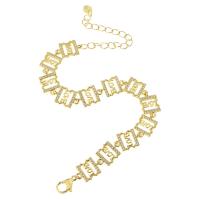 Messing armband met micro-paved kubieke zirconia's, gold plated, micro pave zirconia & voor vrouw & hol, Lengte Ca 10 inch, Verkocht door PC