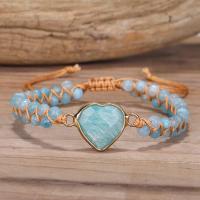 Gemstone Woven Ball Bracelets Polyester Cord with Natural Stone Natural & fashion jewelry & for woman blue Sold Per 15-30 cm Strand