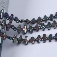 Koraliki Keishi z hodowlanych pereł słodkowodnych, Perła, Krzyż, DIY, czarny, 10x14mm, sprzedawane na około 38 cm Strand