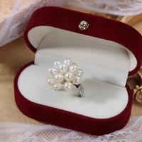 Sladkovodní Pearl prst prsten, s Mosaz, barva stříbrná á, Nastavitelný & pro ženy, bílý, 5-6mm, Prodáno By PC