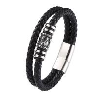 Leather Cord Bracelet with Microfiber PU & 316 Stainless Steel polished fashion jewelry & blacken 12mm Sold By PC